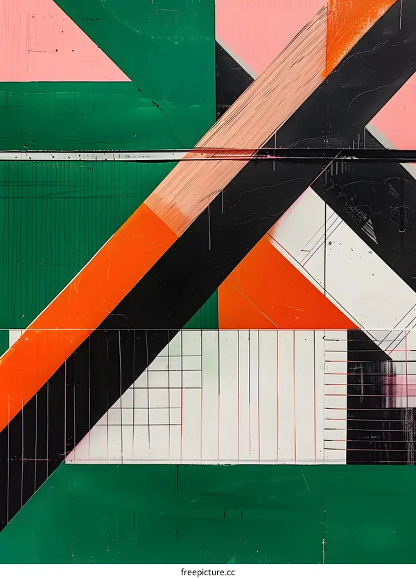 Abstract Geometric Art with Green, Orange, Pink, and Black