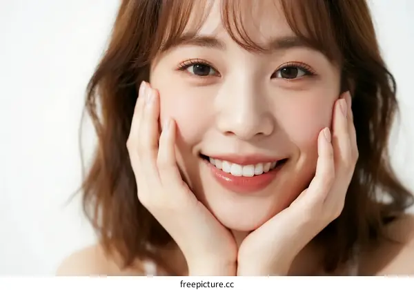 Portrait of a young woman with beautiful skin and a bright smile