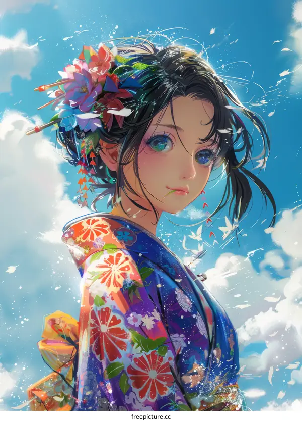 Beautiful Anime Japanese Girl in a Kimono