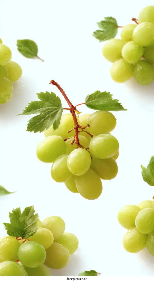 Fresh Green Grapes Cluster in a Creative Arrangement