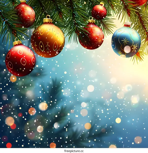 Christmas Ornament Background With Falling Snow