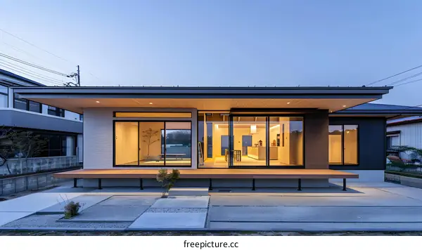 Modern Japanese House with Wooden Deck and Stone Garden
