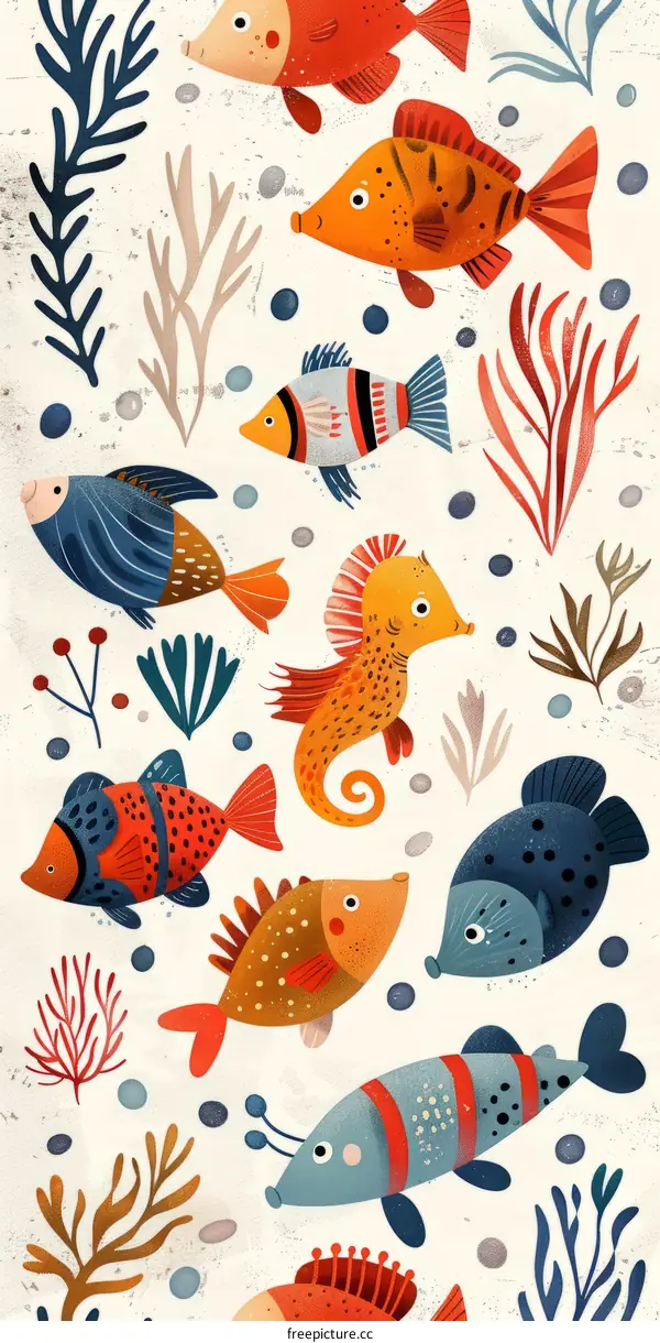 Vivid Sea Life: Colorful Fishes and Aquatic Plants