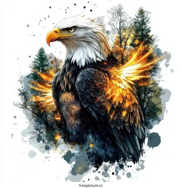 Fiery Eagle Artwork in Forest Scene