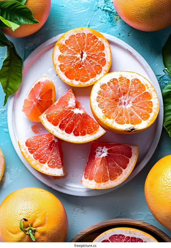 Freshly Cut Grapefruit Slices on a Plate