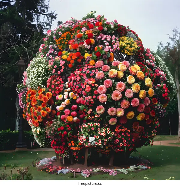 Colorful Flower Sphere In A Garden