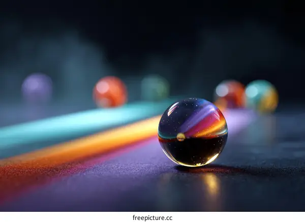 Abstract Colorful Glass Marbles on a Dark Surface