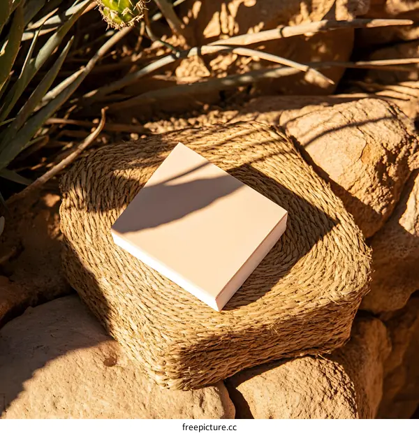 Beige Book on Wicker Pad in Desert