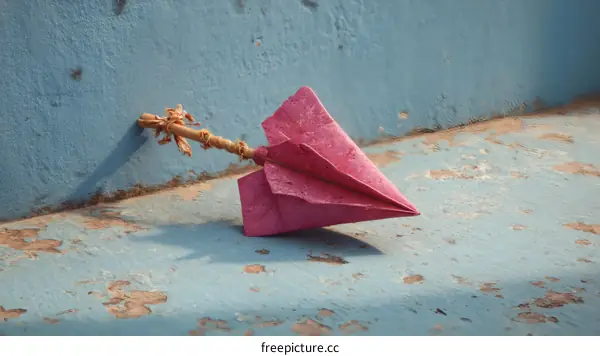 Pink Paper Airplane on a Vintage Surface