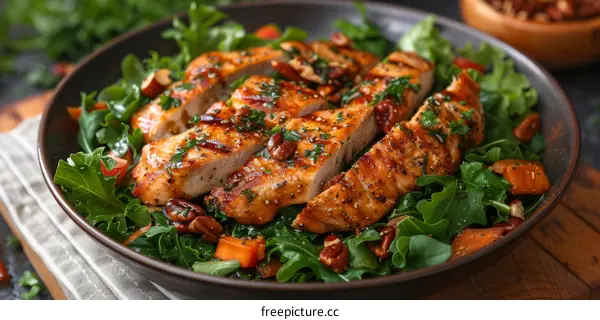 Healthy Grilled Chicken Breast with Sweet Potato & Kale Salad
