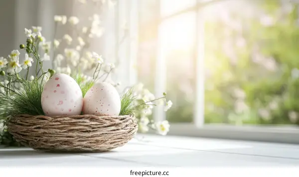 Easter Eggs in a Nest by the Window