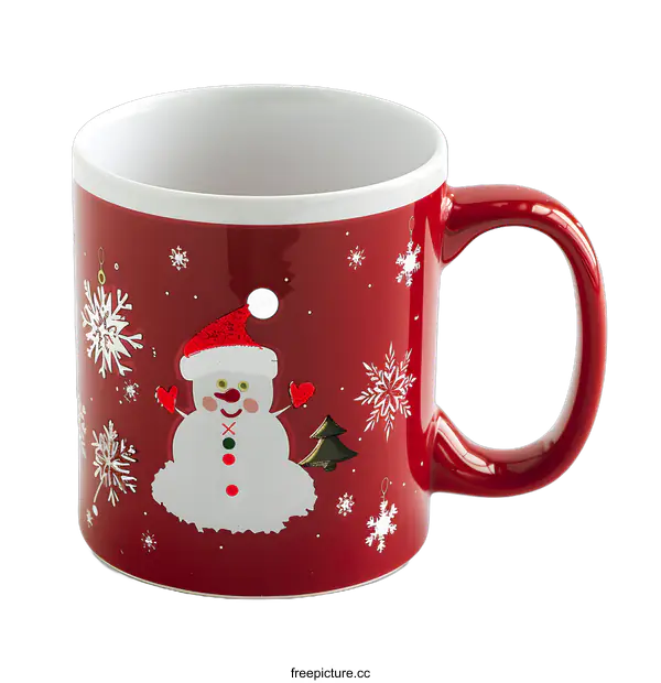 [Transparent Background PNG]Red Christmas Mug With Snowman Design