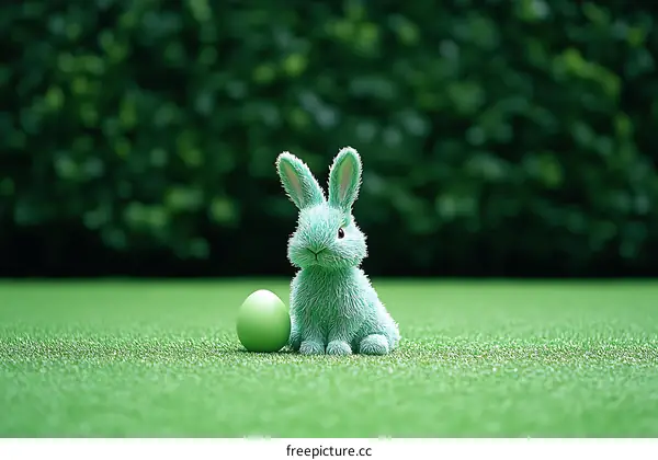 Fluffy Green Easter Bunny on Grass