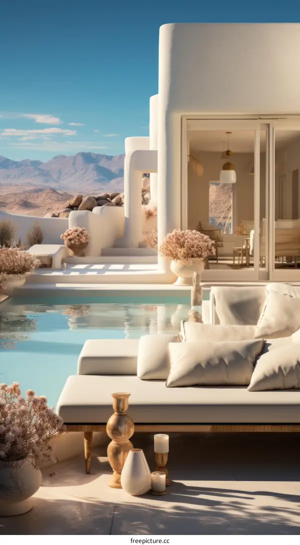 Modern minimalist villa with pool and mountain views