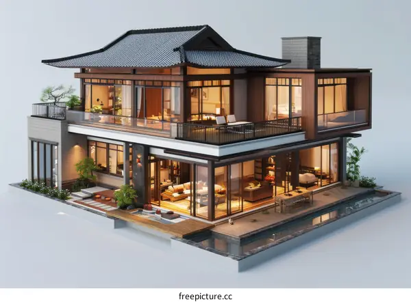 Luxurious Asian Style Home with Courtyard and Pool