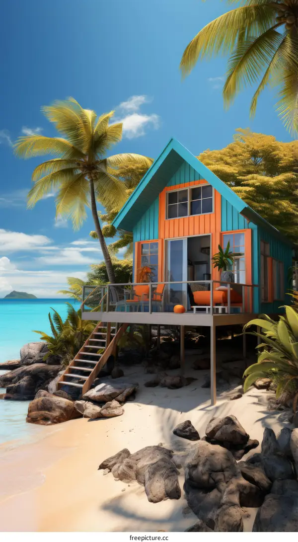 Colorful beach house on a tropical island