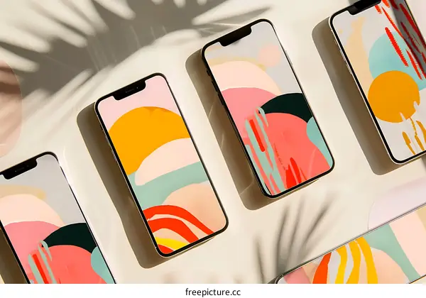 Abstract Colorful Phone Wallpapers with Palm Leaf Shadows
