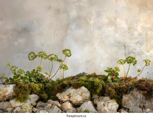 Green Plants Growing on a Wall of Rocks