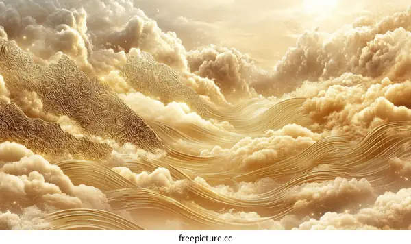 Golden Cloud Mountain Landscape Illustration