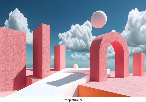 Abstract Geometric Shapes and Clouds in Pastel Colors