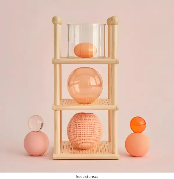 Minimalist Home Decor with Glass Balls and a Wooden Shelf