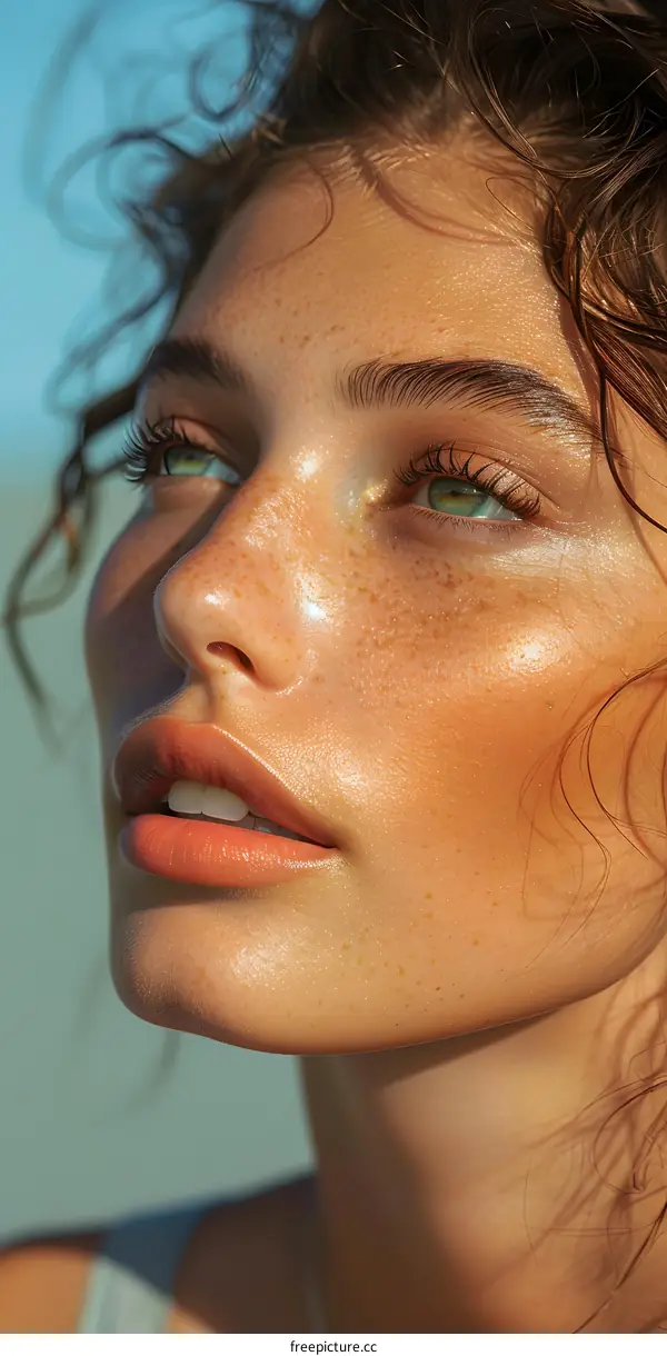 Close Up Portrait of a Young Woman with Freckles