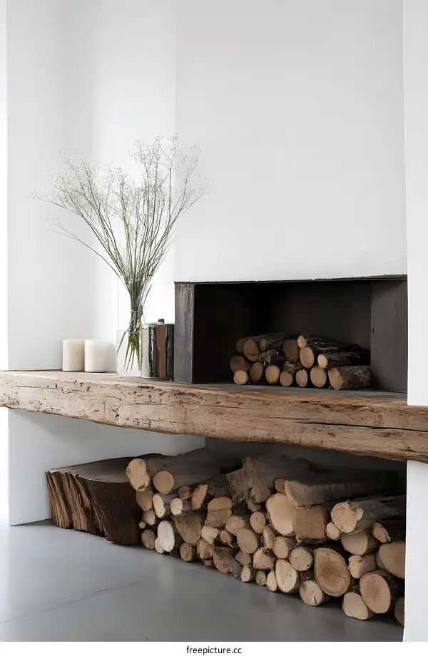 Modern Fireplace with Stacked Wood