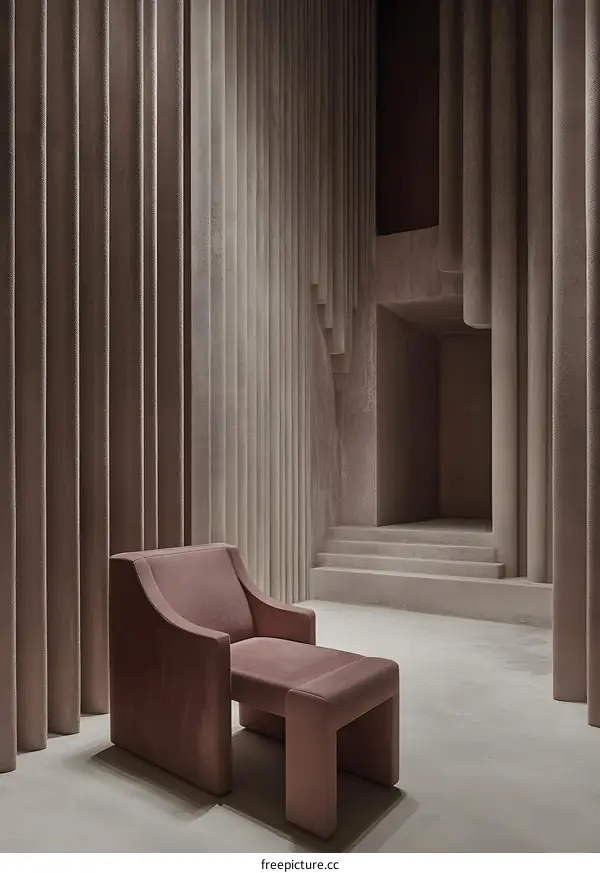 Minimalist Interior Design with Beige Walls and a Pink Chair