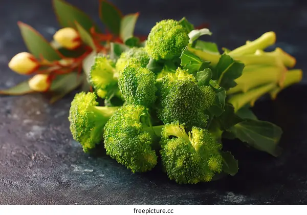 Fresh Broccoli Bunch on Dark Surface