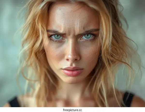Portrait of Young Blonde Woman with Green Eyes