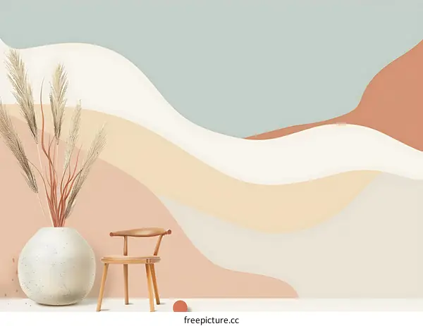 Abstract Wall Art With Wavy Lines and a Vase