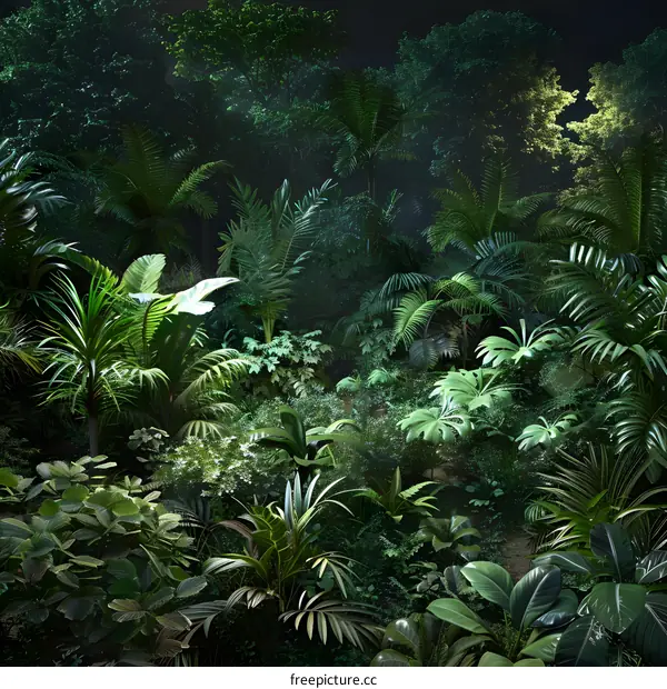 Tropical Rainforest Jungle At Night