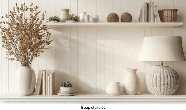 Stylish Home Decor Shelf Display with Natural Elements