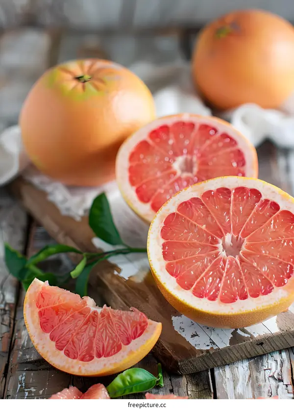 Fresh Juicy Grapefruit Slices on Rustic Wooden Background