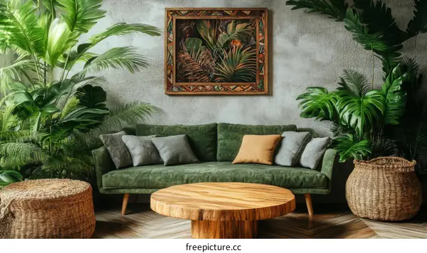 Green Living Room with Lush Plants