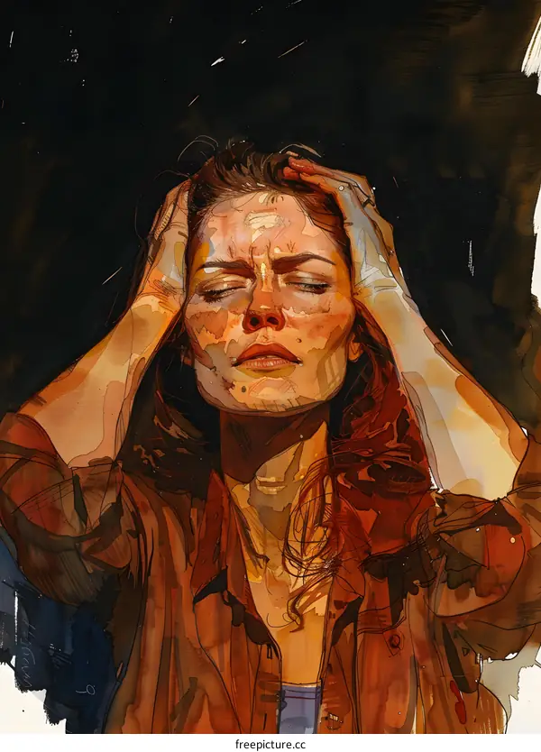 Portrait of a woman with hands on her head