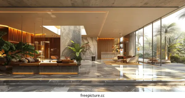 Luxury Hotel Lobby Interior Design Illustration