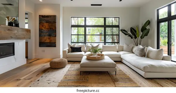 Bright White Living Room With Fireplace