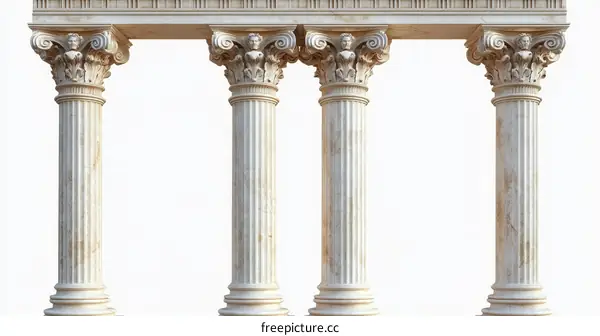 Ancient Greek Columns Isolated on White Background