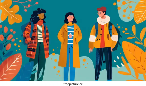 Group of Friends Autumn Illustration