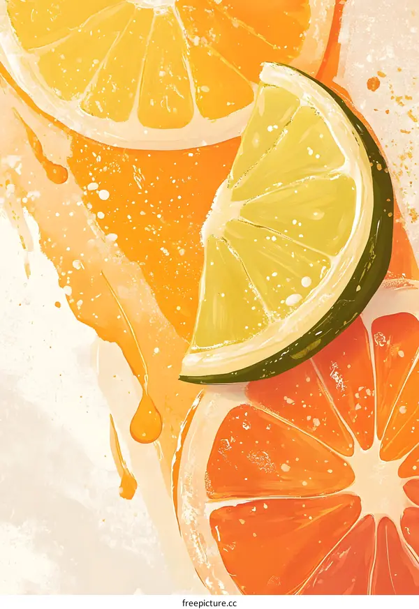 Watercolor Illustration of Sliced Citrus Fruits