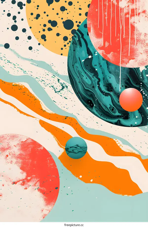 Abstract Art with Geometric Shapes and  Paint Strokes