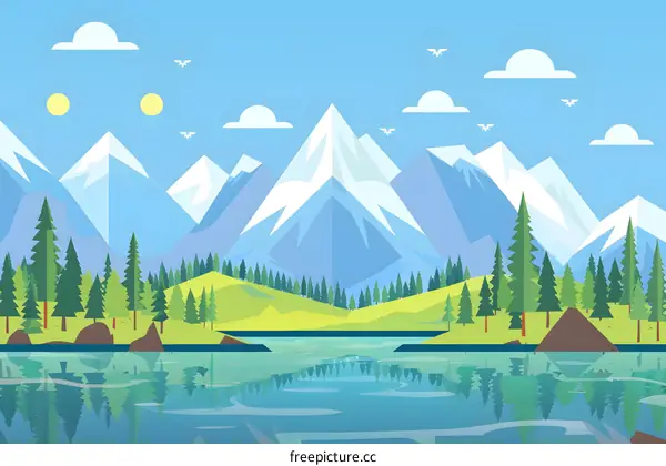 Mountain Landscape with Lake and Forest