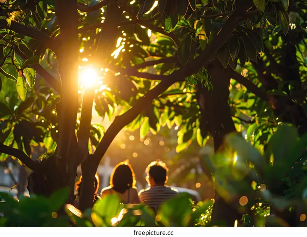 Golden Hour Through Lush Foliage