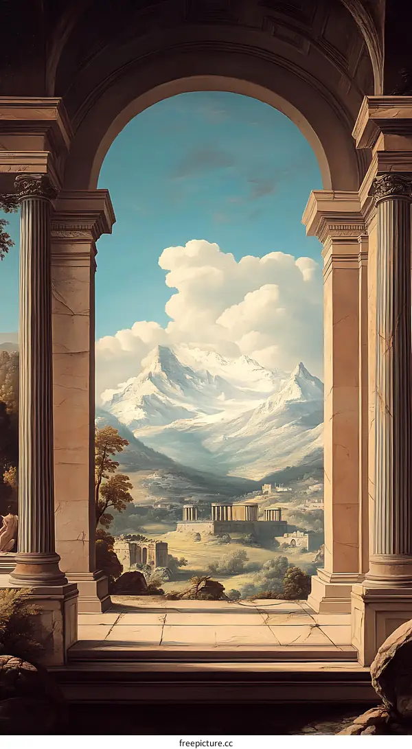 Mountain Landscape View Through Archway