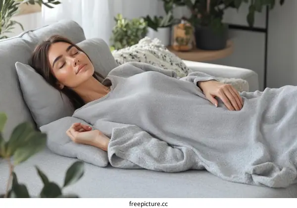 Relaxing Comfort of a Woman Sleeping on a Couch