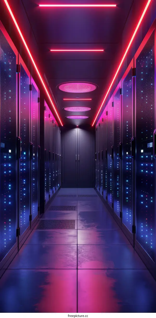 Futuristic Sci-Fi Server Room with Glowing Lights