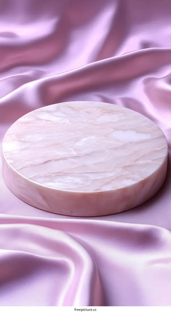 Elegant Pink Marble Display Podium on Satin Background
