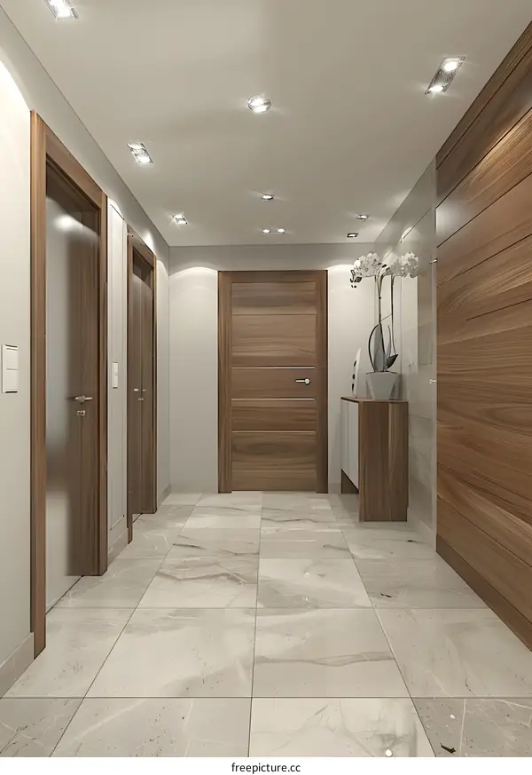 Modern Minimalist Interior Design with Wooden Doors and White Ceiling