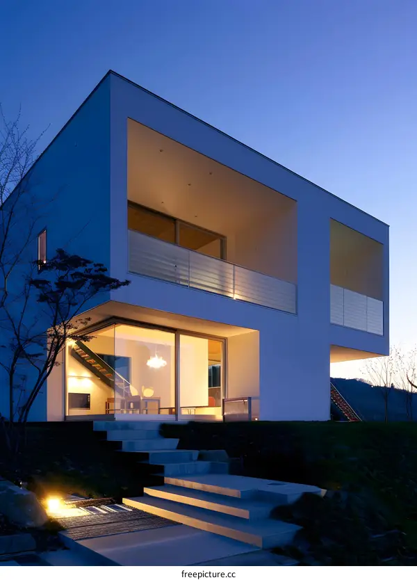 Modern Architecture Design White House With Balcony